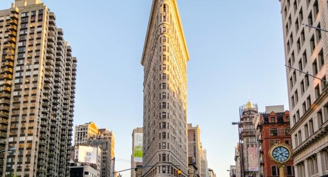 The Flatiron Building, New York, circa May 2013. The Flatiron building is considered to be one of the first skyscrapers ever built. It was completed in 1902.