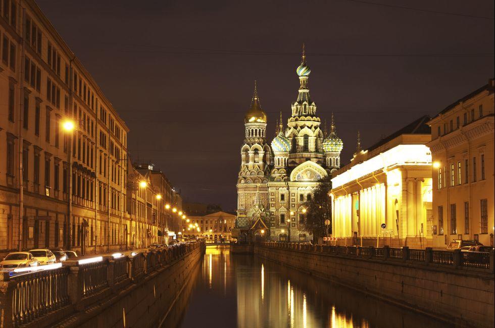 Night view of the church in St. Petersburg, Russia.; Shutterstock ID 59668801; Project/Title: Moscow ebook
