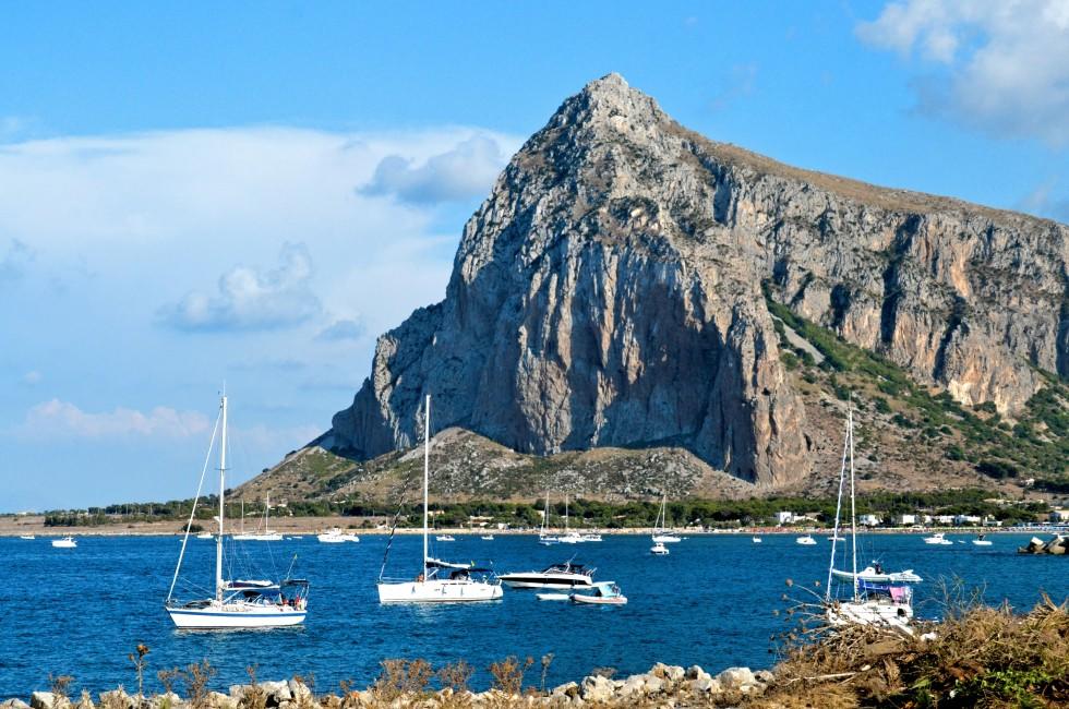 Panorama of the coast of Trapani with mount hood; 