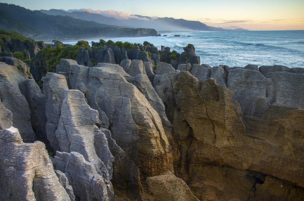 Pancake Rocks at Punakaiki seen from the lookout, West Coast, South Island, New Zealand 