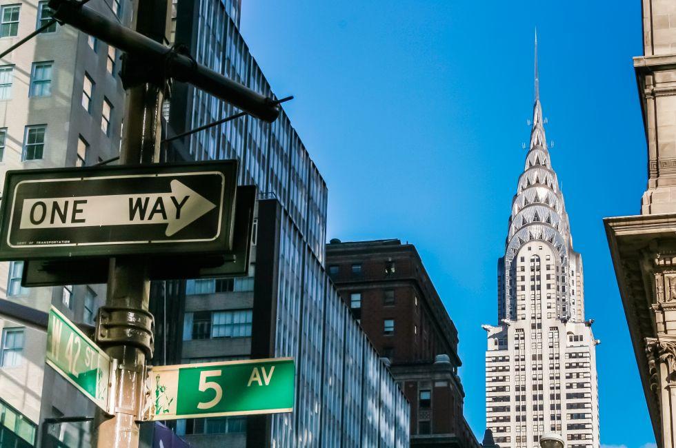 New York City street signs and Chrysler building