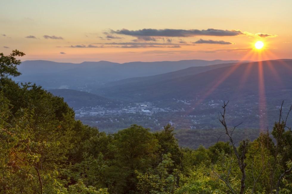 A Summer sunset overlooking North Adams, Masachusetts in the Berkshires.