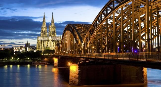 Cologne cathedral after sunset;