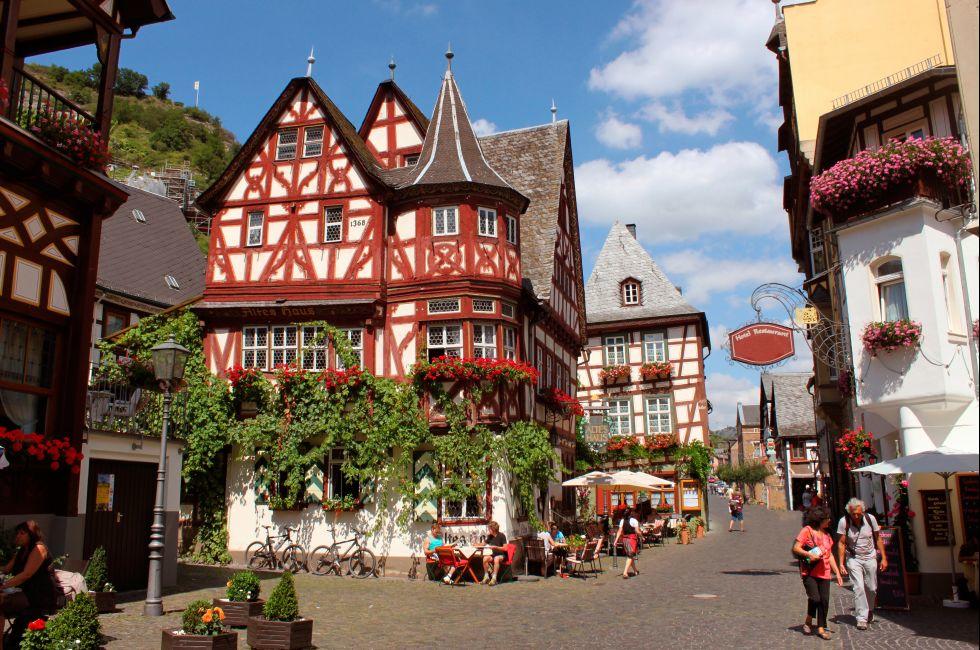 The oldest house (Altes Haus) in the town of Bacharach, Germany. Built in 1368 of timber-frame construction. Photo taken: August 10, 2012.