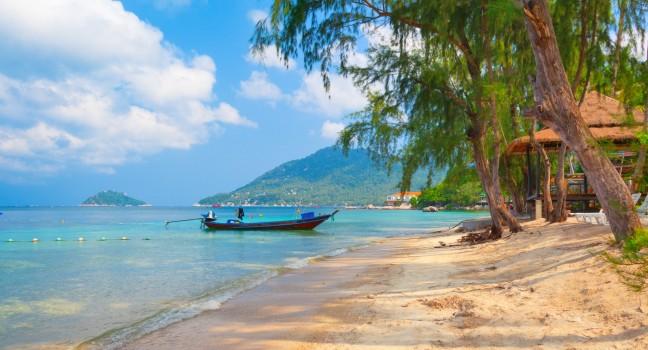 longtail boat and beautiful beach. koh Tao, Thailand; 