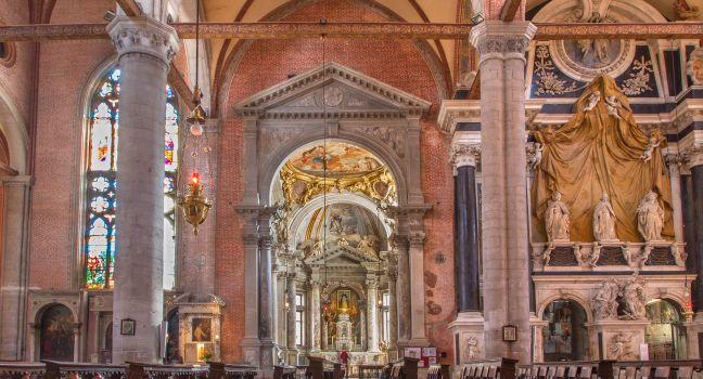 VENICE, ITALY - MARCH 12, 2014: Interior of Basilica di san Giovanni e Paolo church. Look across the nave to Saint Dominic chapel.