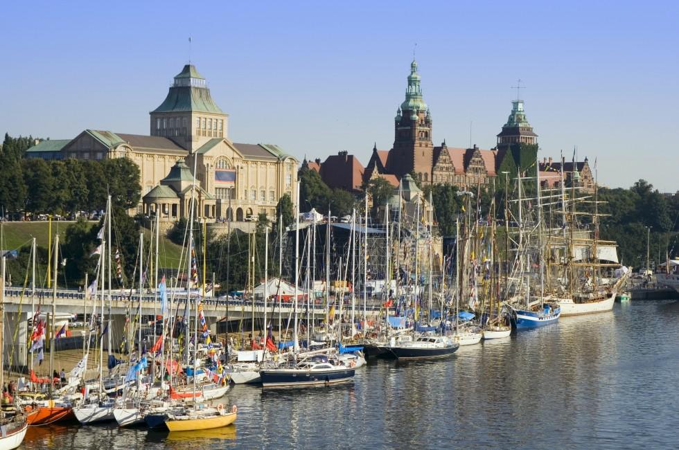 Tall ships in the city of Szczecin, Poland.; 
