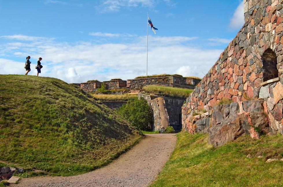 Old fortress wall at Suomenlinna, Helsinki, Finland, UNESCO World Heritage Site.