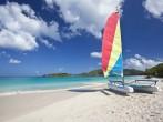 Sailboat on a beach in Cinnamon Bay on the north shore of St. John in US Virgin Islands