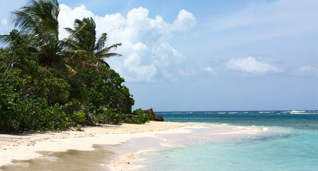 Panorama of the gorgeous white sand filled Flamenco beach on the Puerto Rican island of Culebra.; 