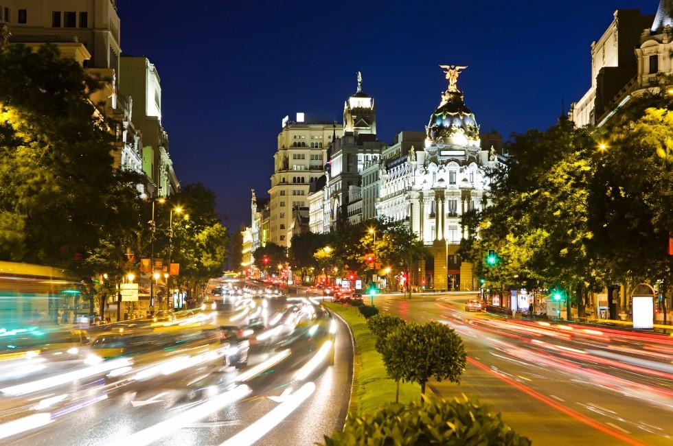 Street traffic in night Madrid, Spain; Shutterstock ID 47139841; Project/Title: Fodors; Downloader: Melanie Marin